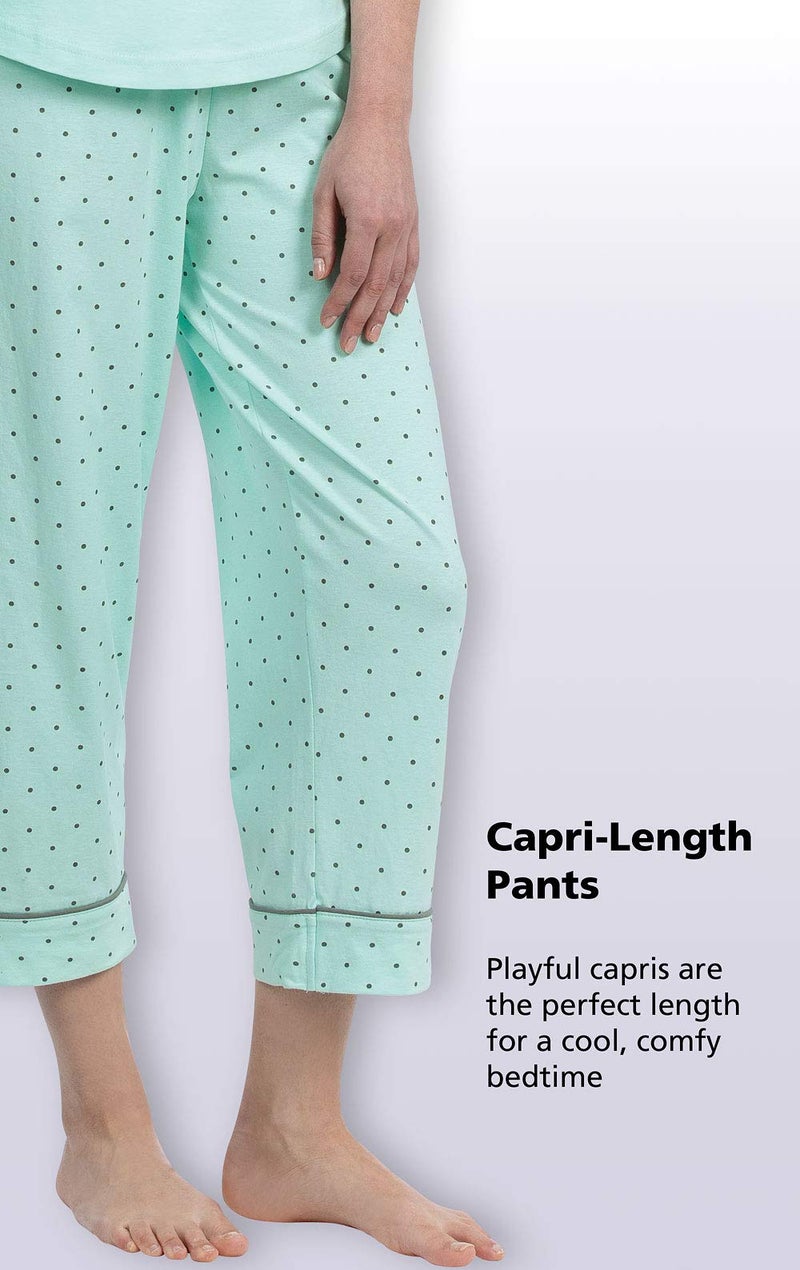 PajamaGram Womens Pajama Sets Cotton - Capri Pajamas, Mint, M, 8-10 - Image 4